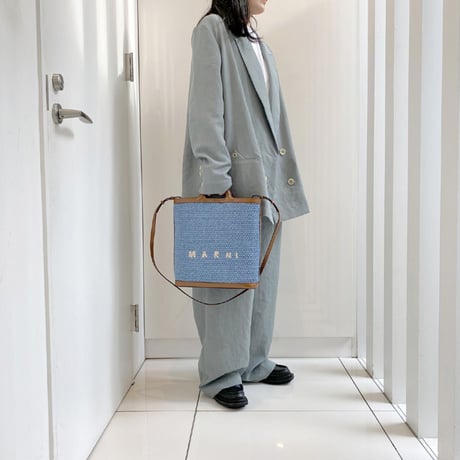 マルニ Marni TROPICARIAクロスボディバッグ ラフィアエフェクトと牛革 ブルーブラウン