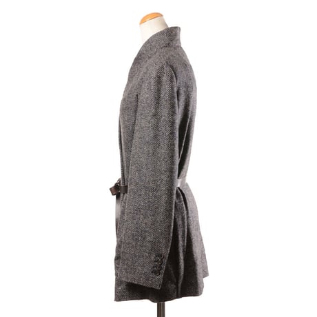 ブルネロクチネリ Brunello Cucinelli ノーカラージャケットベルト付き ウール混合 ツィード