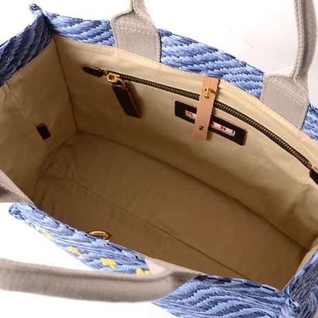 マルニ Marni Basket East/West 波型ショルダートートバッグ ラフィアエフェクト ブルー波柄 正規取扱