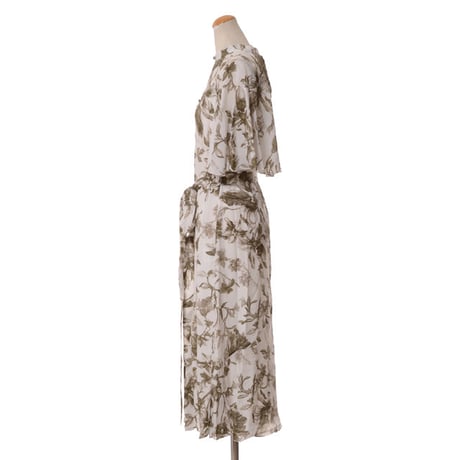 アーデム ERDEM ケープ袖ワンピース シルククレープ ホワイトオリーブプリント