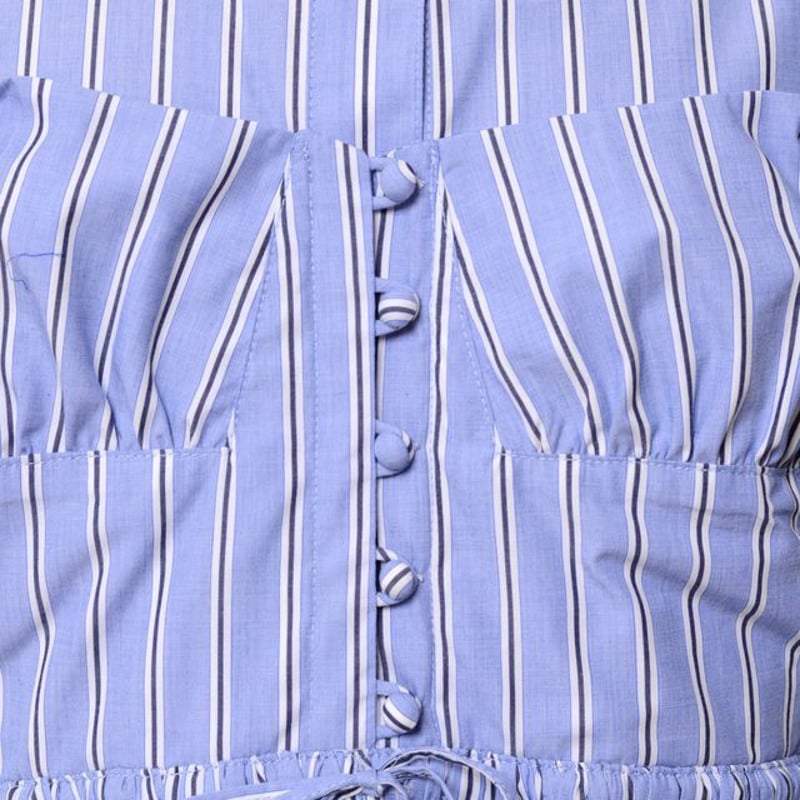 レキサミ rekisami ロング長袖ワンピース コットン ブルー