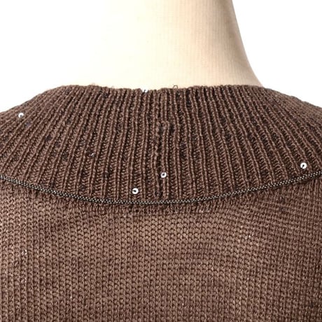 ブルネロクチネリ Brunello Cucinelli Vネックセーター リネンシルク ダークブラウン