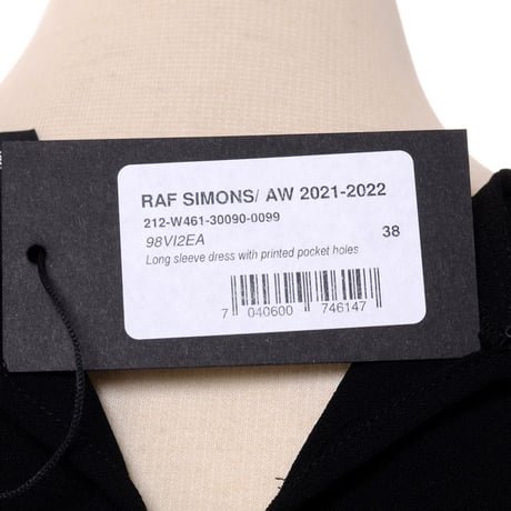 ラフシモンズ RAF SIMONS プリントポケットホール長袖ワンピースドレス ポリエステル ブラック