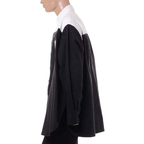ラフシモンズ RAF SIMONS Oversized bicolor denim shirt with R pin in back コットン ブラックホワイト