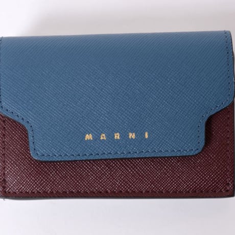 マルニ Marni 三つ折り財布 サフィアーノレザー シアンチョコレートライトブルー