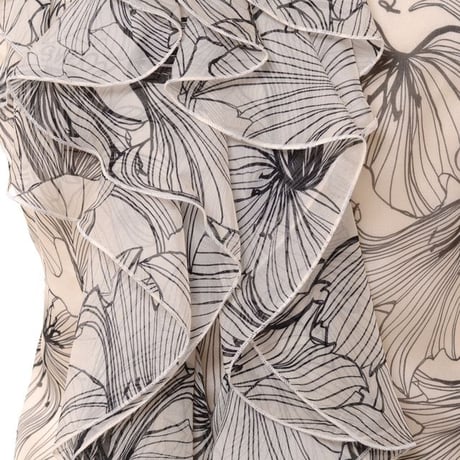 ロシャス ROCHAS フリルノースリーブブラウス シルク ナチュラルプリント