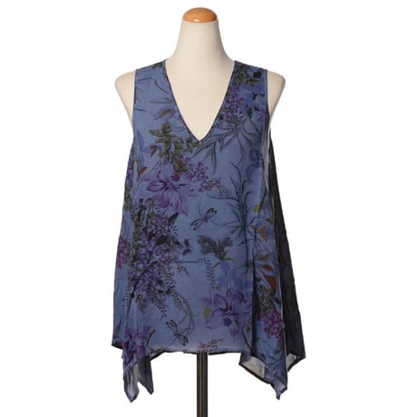 インポートブランド import brand プルマナック PLOUMANAC'H ノースリブラウス コットン 花柄ダークブルー