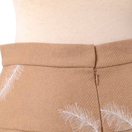 アーデム ERDEM フレアースカート ウールなど 羽刺繍ベージュ