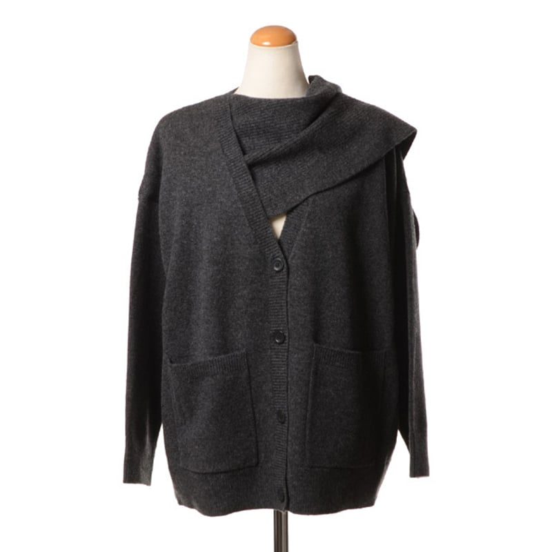 ダウェイ DAWEI マフラー付きカーディガン ウール チャコールグレー