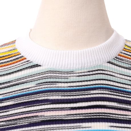 ミッソーニ Missoni 丸襟セーター 羊毛レーヨン マルチボーダーホワイト