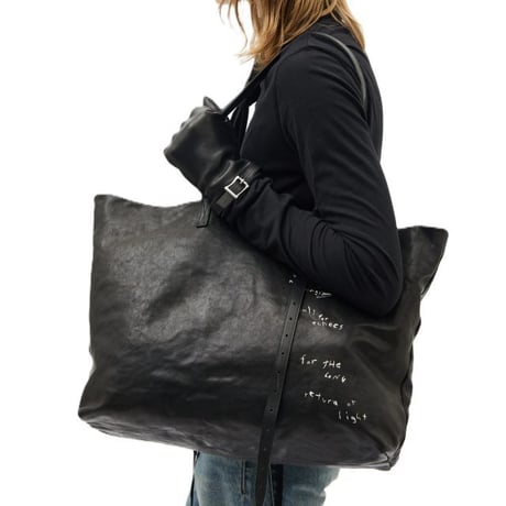 アンドゥムルメステール ann demeulemeester プリント入りトートバッグ ヴィンテージレザー ブラック 正規取扱