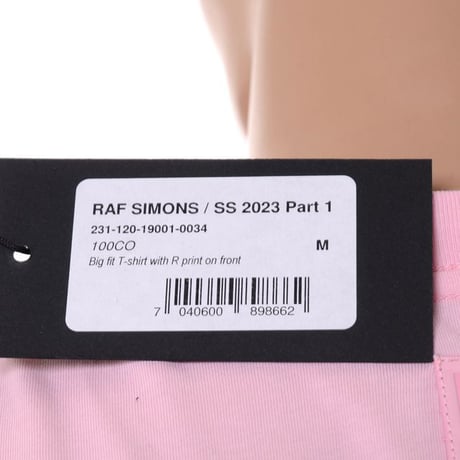 ラフシモンズ RAF SIMONS Big fit T-shirts with R print on front コットン ライトピンク