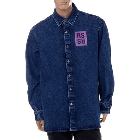 ラフシモンズ RAF SIMONS ストレートフィットデニムシャツ コットン ネイビー