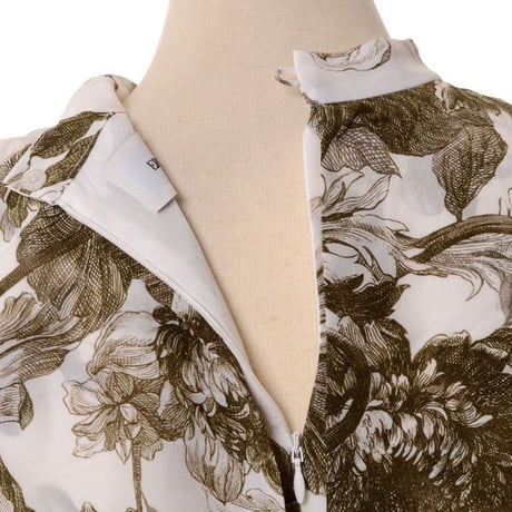 アーデム ERDEM ケープ袖ワンピース シルククレープ ホワイトオリーブプリント