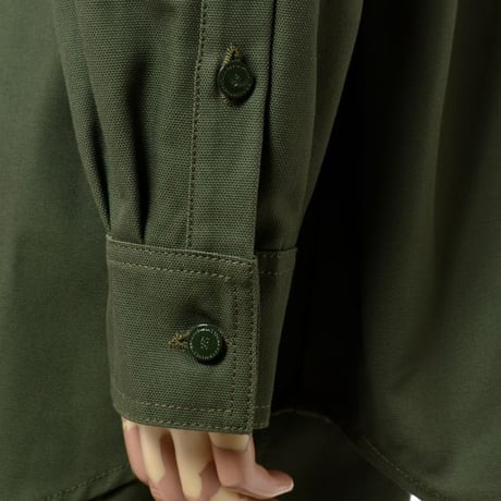 ラフシモンズ RAF SIMONS Straight fit denim shirt with R pin in back コットン カーキ