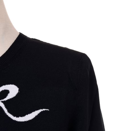 ロシャス ROCHAS Rインターシャロゴセーター レーヨンなど ブラック