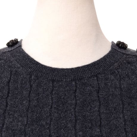 アーデム ERDEM 肩ビジュー半袖ニット ウールカシミア グレー