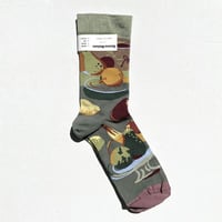 ボンヌメゾン Bonne Maison ブランチソックス インド綿 くすんだグリーンミックス薄いパープル 正規取扱