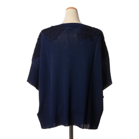 エルマノシェルビーノ ermanno scervino レース半袖ワイドニット レーヨンなど ネイビー