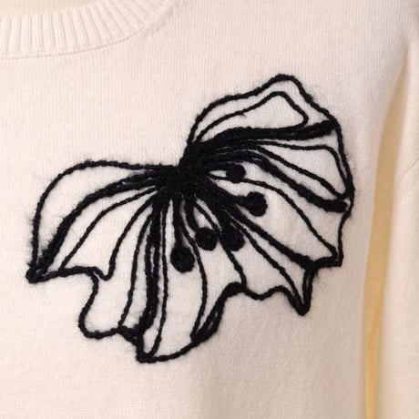 ロシャス ROCHAS 花モチーフ長袖セーター ウールカシミア ナチュラル