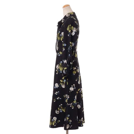 アーデム ERDEM 長袖ワンピース レーヨンジャージー ブラックプリント