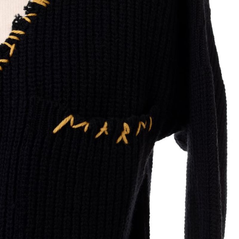 マルニ Marni カットオフVネックカーディガン ウール ブラック