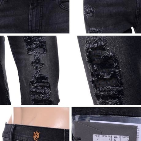 アレキサンダーマックイーン Alexander McQueen デストロイスリムジーンズ コットンストレッチ ブラック