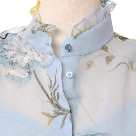 アーデム ERDEM 長袖フリル付きブラウス シルクシフォン ブループリント