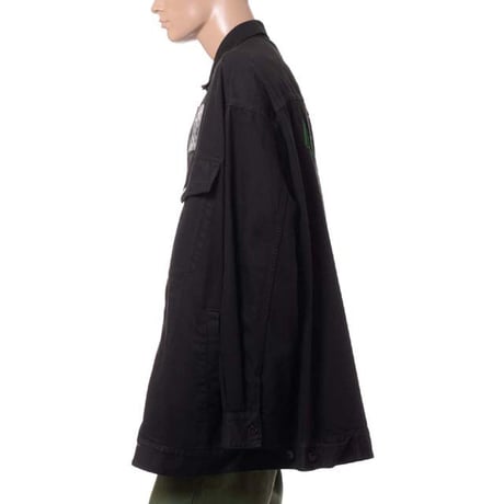 ラフシモンズ RAF SIMONS Denim jacket with leather patch コットン ブラック