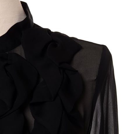 ロシャス ROCHAS フリル使い長袖ブラウス シルクシフォン ブラック
