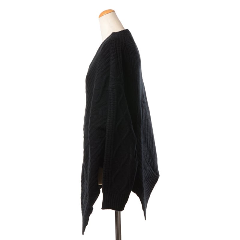 ダウェイ DAWEI ざっくり変形カーディガン 厚手ウール ブラック
