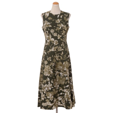 アーデム ERDEM ノースリーブドレス コットン カーキプリント