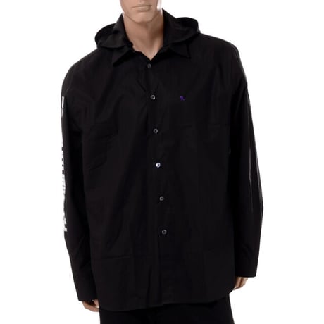 ラフシモンズ RAF SIMONS シャツウィズフッドアンドプリントオンスリーブ・シャツ コットン ブラック
