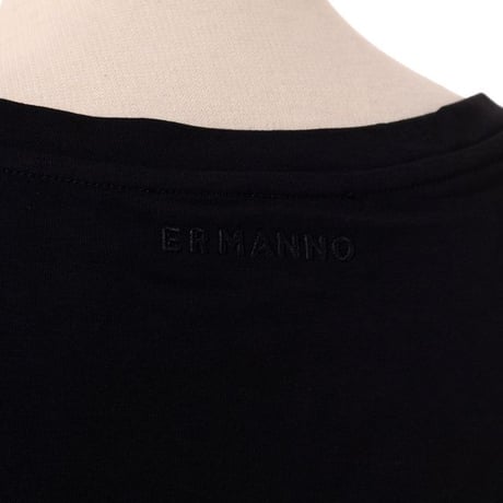 エルマノシェルビーノ ermanno scervino Vネックショート丈レーストップス コットンジャージー他 ブラック