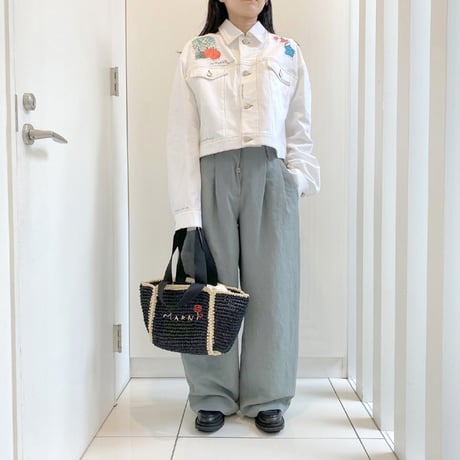 マルニ Marni ダブルハンドルかごバッグ ラフィアエフェクト ブラック