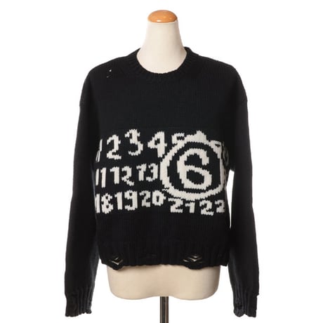 エムエムシックス メゾンマルジェラ MM6 MAISON MARGIELA ショート丈ロゴジャガードセーター ウール ブラック