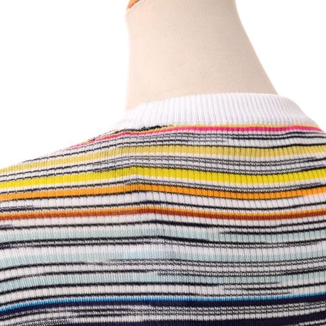 ミッソーニ Missoni 丸襟セーター 羊毛レーヨン マルチボーダーホワイト