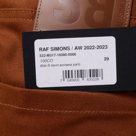ラフシモンズ RAF SIMONS Wide fit denim workwear pants コットン ダークブラウン