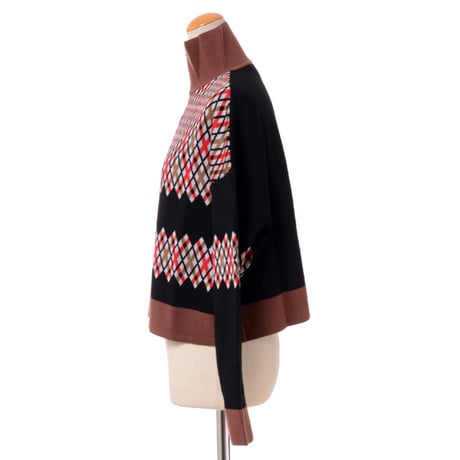 マルニ Marni ファスナータートルセーター レーヨンニット チェックブラウン