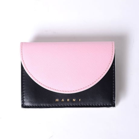 マルニ Marni 3つ折財布 トリフォールド ピンクローズブラックアンティークホワイト