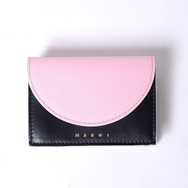 MARNI 三つ折り財布 ブラック/ピンク MARNI 三つ折り財布 ブラック/ピンク マルニ 三つ折りウォレット