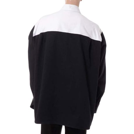 ラフシモンズ RAF SIMONS Oversized bicolor denim shirt with R pin in back コットン ブラックホワイト