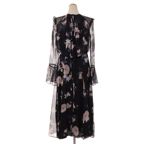 アーデム ERDEM ビクトリアドレス シルククレープ ブラックプリント