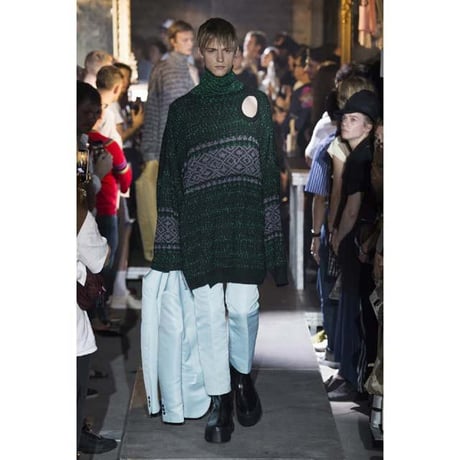 ラフシモンズ RAF SIMONS ２タートルネックスアンド１ラウンドネックオーバーサイズドセーター ダークグリーン