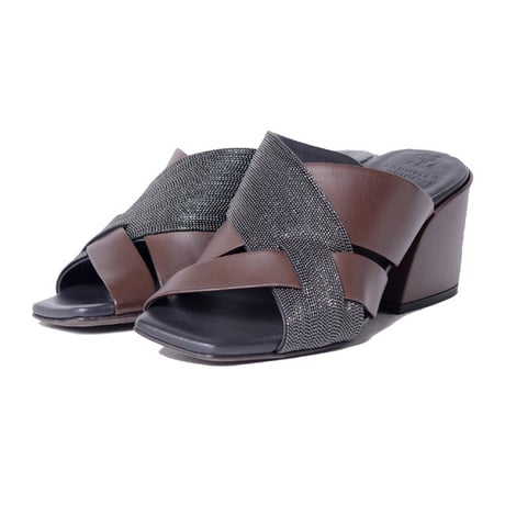 ブルネロクチネリ Brunello Cucinelli スクエアサンダル 牛革 ブラウンミックス