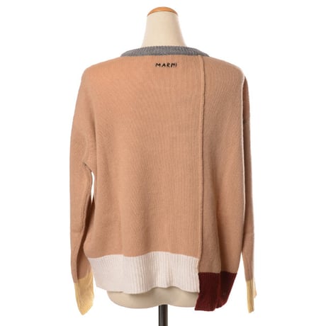 マルニ Marni カラーブロッククルーネックセーター カシミヤ キャメルマルチ