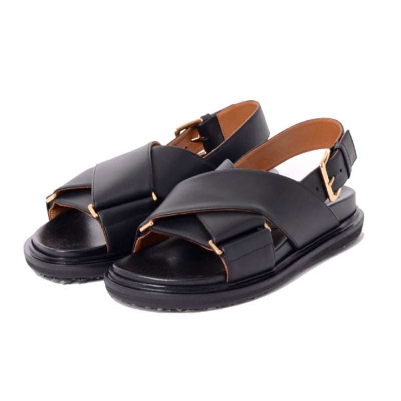 マルニ Marni クロスフラットサンダル ナッパーレザー ブラック  