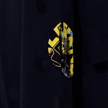 ラフシモンズ RAF SIMONS プリントポケットホールドット長袖ワンピースドレス アセテートヴィスコース ダークネイビーブラック