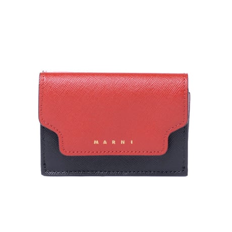 マルニ Marni 3つ折コインケース付き財布 サファイアーノレザー レッドブラックピンク