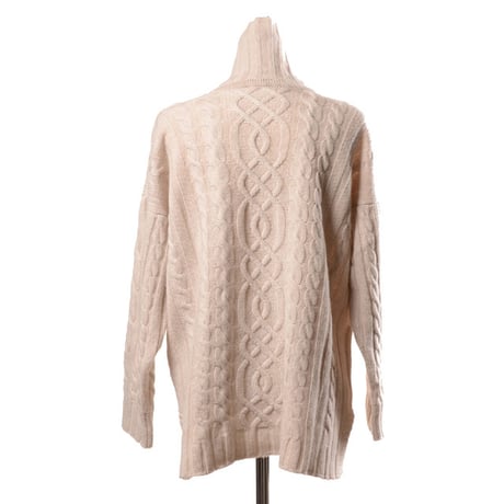 インポートブランド import brand HAWICO Scotland（ホイコ スコットランド）ハイネックアラン編み長袖セーター カシミア ミルクティ